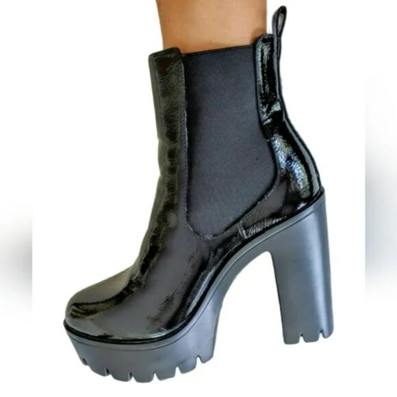 Seychelles Patent Black Chunky Platform GRACIE Boots.  SZ 8M - Picture 1 of 4